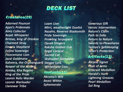 Arahbo Cat Tribal EDH Proxy Deck | Anime Custom Art, Foil Options, Custom Commander Deck + 14 Chibi Tokens