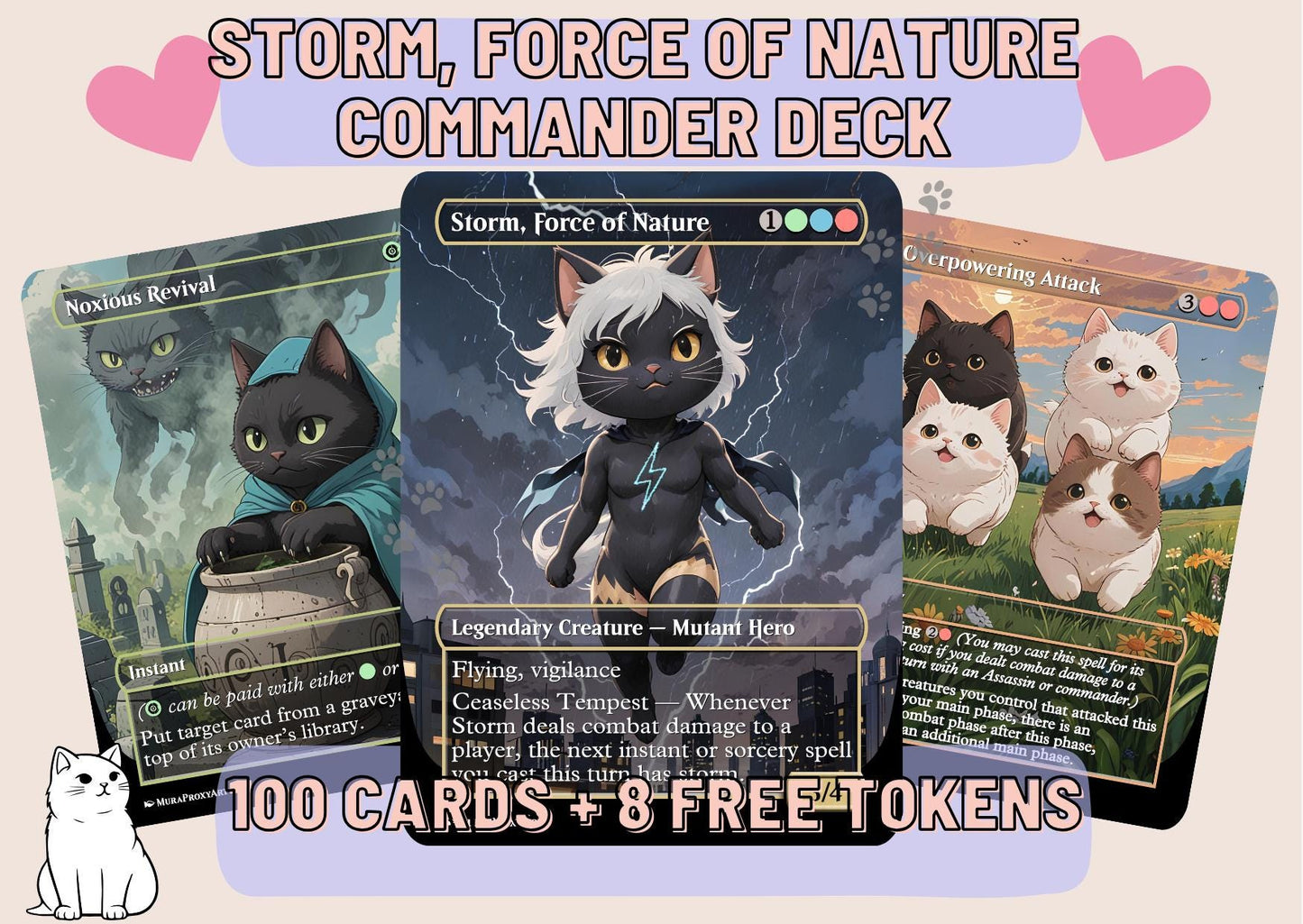 Storm, Force of Nature Proxy Commander Deck, 99.95 Cards + 8 Free Tokens | Cute Custom Full Art | MuraProxyArt