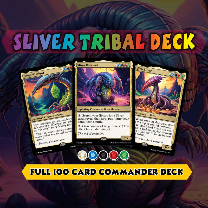 Sliver Tribal Commander Deck - High Quality MTG Proxies for Commander EDH, Full 100 Card Ready to Play Deck with Custom Art + 8 Bonus Cards
