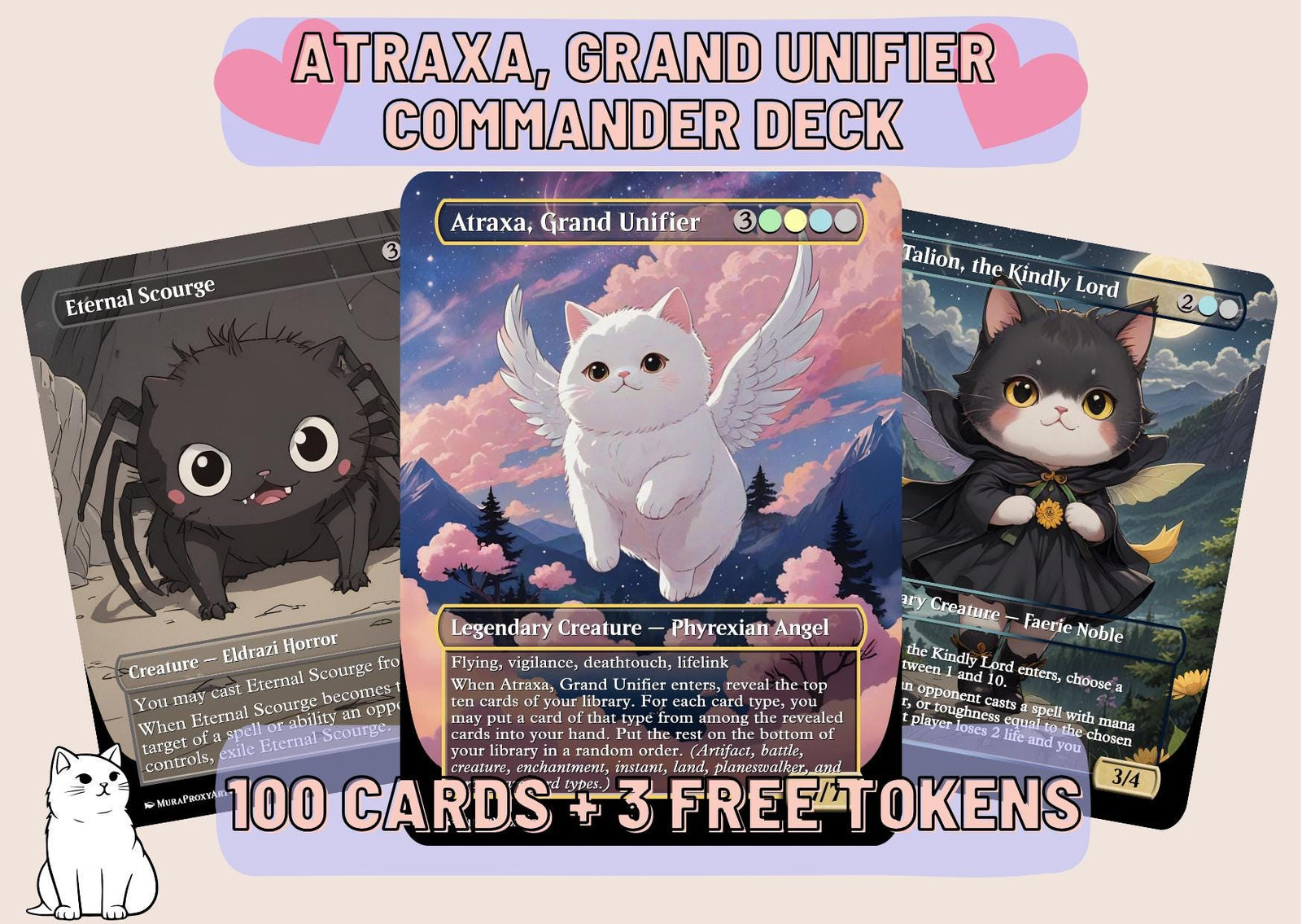 Atraxa Grand Unifier Proxy Commander Deck, 100 Cards + 3 Free Tokens | Cute Custom Full Art | MuraProxyArt