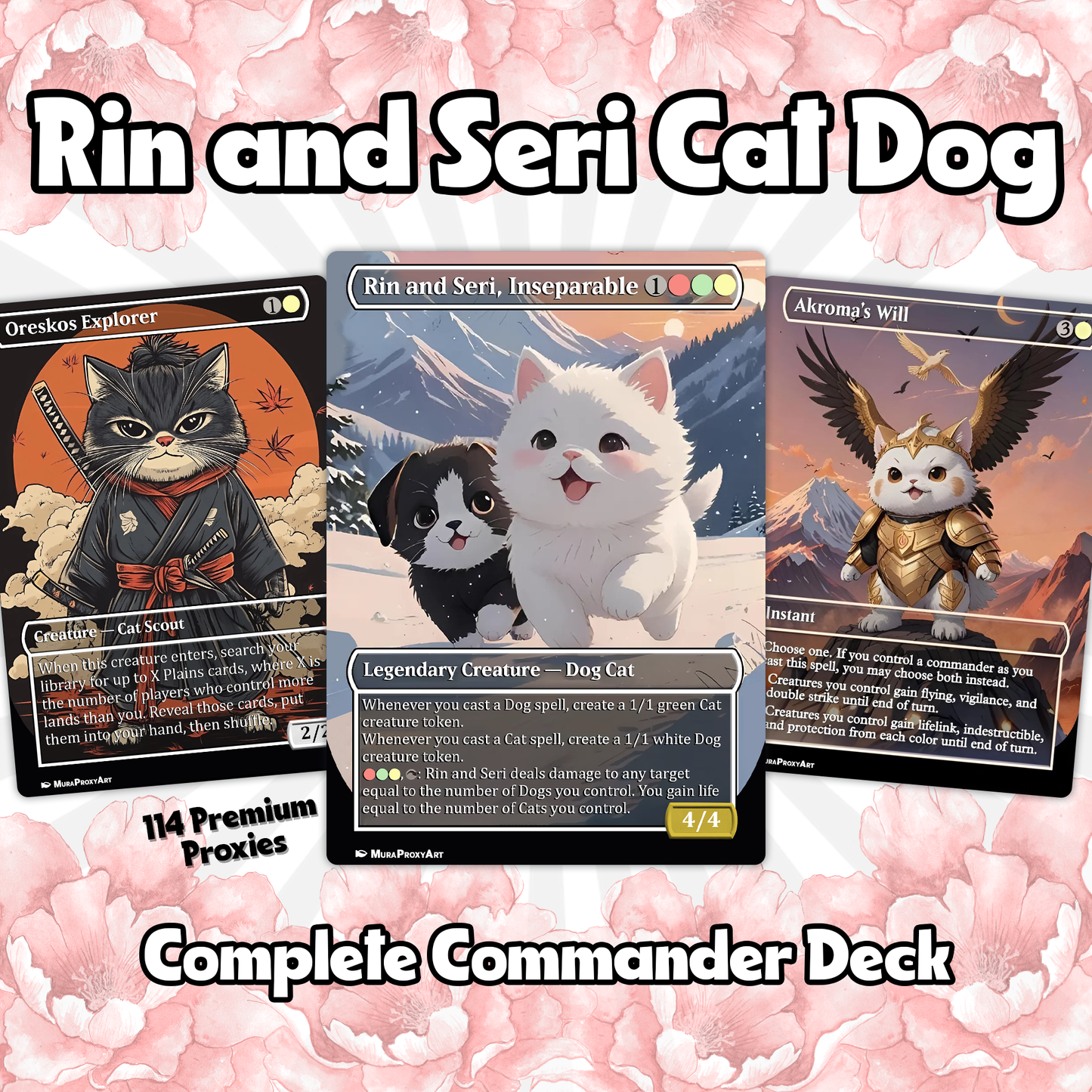 Rin and Seri Cat Dog Proxy Commander EDH Deck, 100 Cards + 8 Free Tokens | Cute Custom Full Art | MuraProxyArt