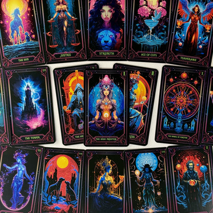 Neon Tarot Cards, 78 Tarot Cards, Original Tarot Cards for Beginners and Experts with Guide Book and Foil Edges, Fortune Telling Game