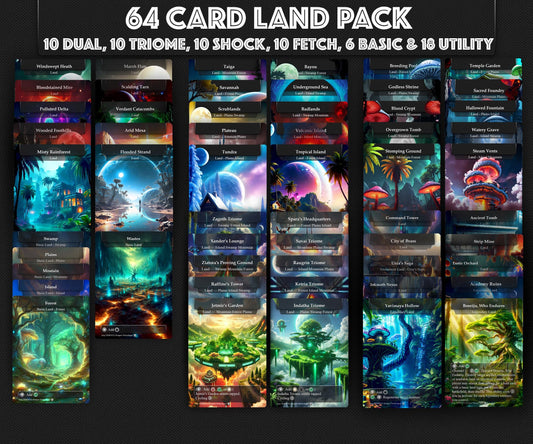 64 Custom Land Pack Dual, Fetch, Shock, Basic, Utility Lands Styles Premium Proxies