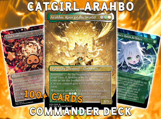 Chibi Catgirl MTG Deck - Arahbo EDH | Competitive Roar of the World | 99.95+ Premium Custom Cards