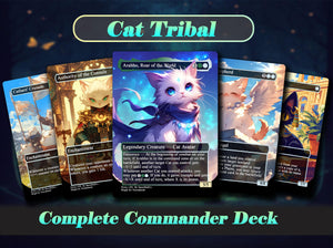 Arahbo Cat Tribal EDH Proxy Deck | Anime Custom Art, Foil Options, Custom Commander Deck + 14 Chibi Tokens