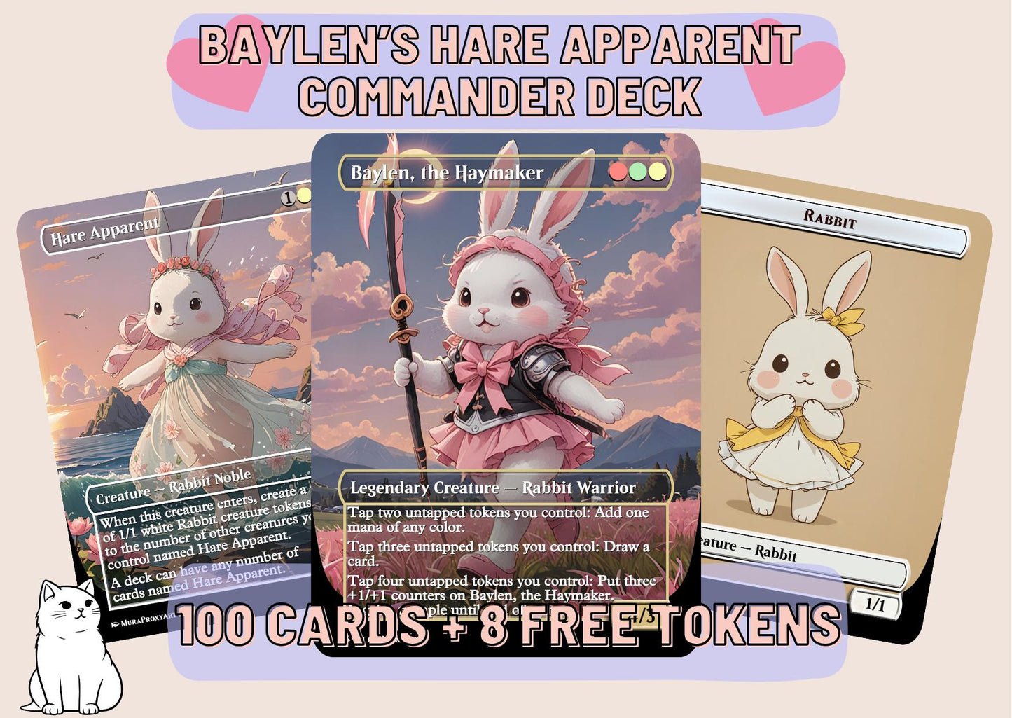 Baylen Hare Apparent Proxy Commander Deck, 100 Cards + 8 Free Tokens | Cute Custom Full Art | MuraProxyArt