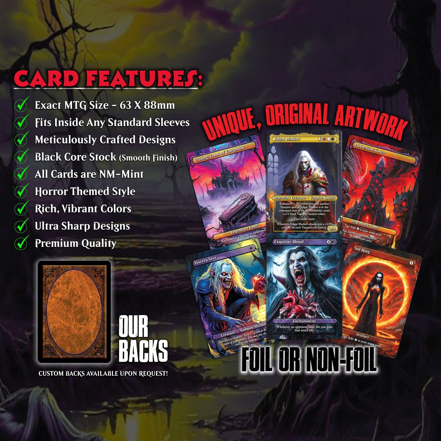 Vampire Commander Deck - Edgar Markov High Quality MTG Proxies for EDH, Full 100 Card Ready to Play Deck with Custom Art + Bonus