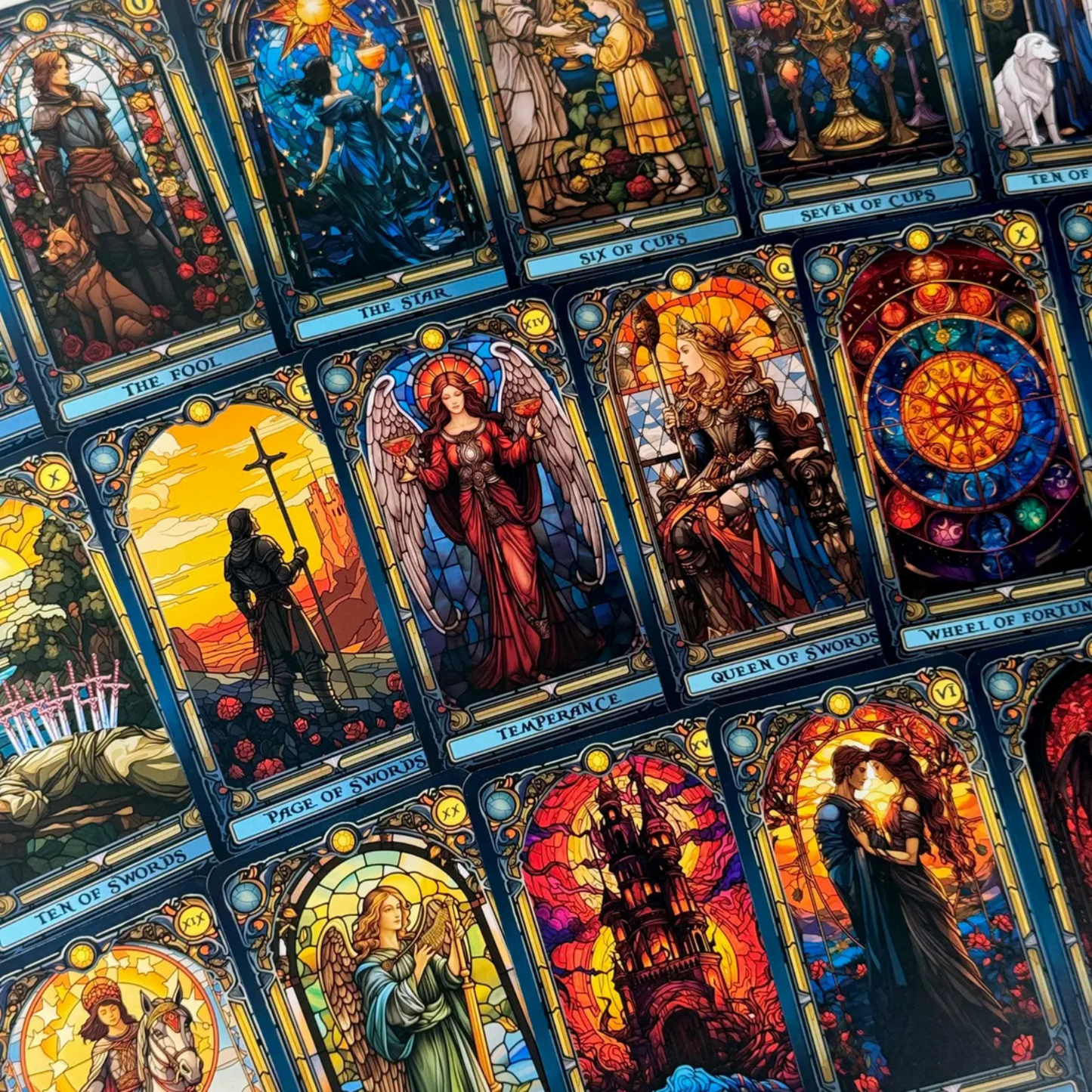 Stained Glass Tarot Deck – 78 Cards with Foil Edges, Intuitive Symbolism, Guidebook Included, Ideal for Beginners and Collectors