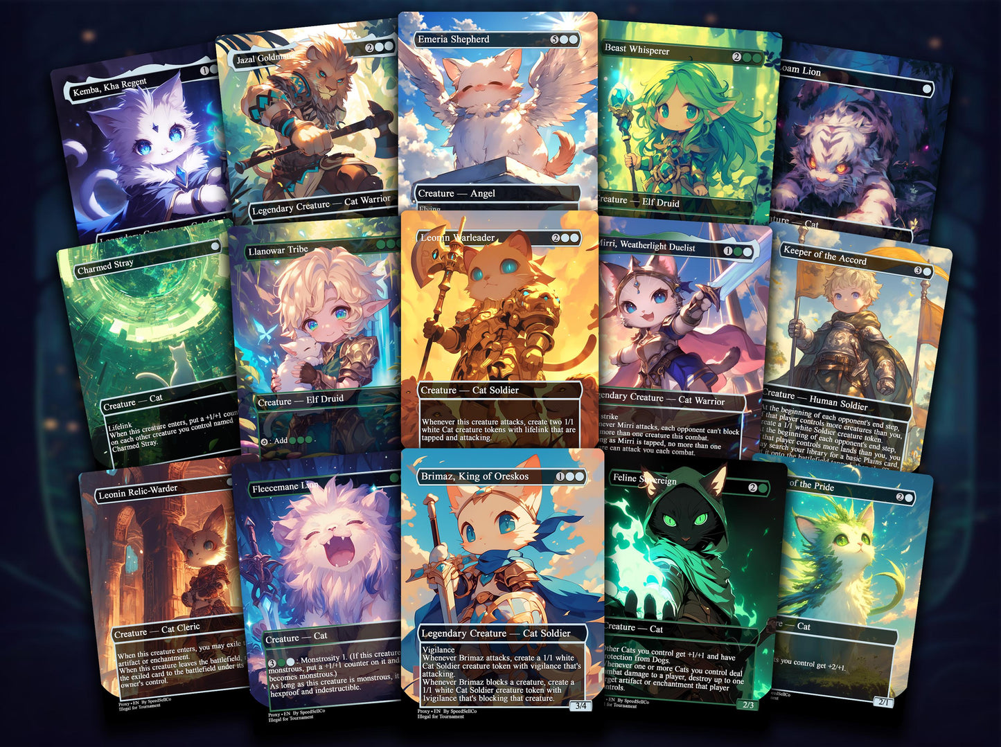 Arahbo Cat Tribal EDH Proxy Deck | Anime Custom Art, Foil Options, Custom Commander Deck + 14 Chibi Tokens