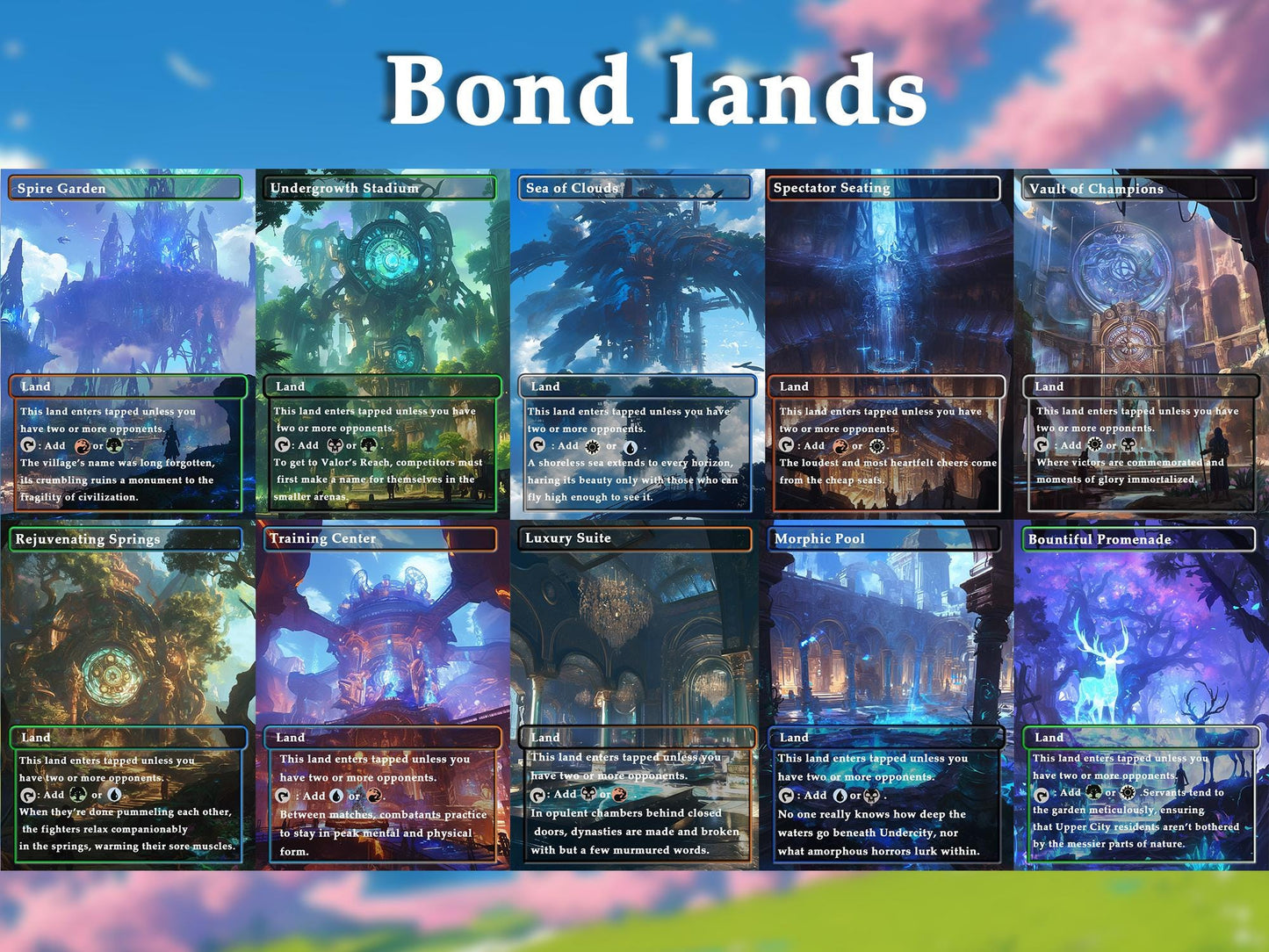 Mega Land pack (50+ cards) Anime watercolour lands set of 50 unique borderless custom proxy lands High quality lands