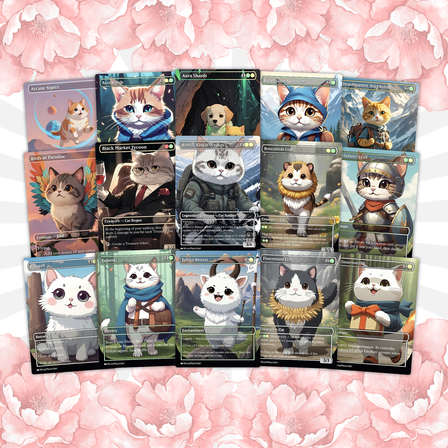 Arahbo Cat Tribal Proxy Commander Deck, 99.95 Cards + 14 Free Tokens | Cute Custom Full Art | MuraProxyArt