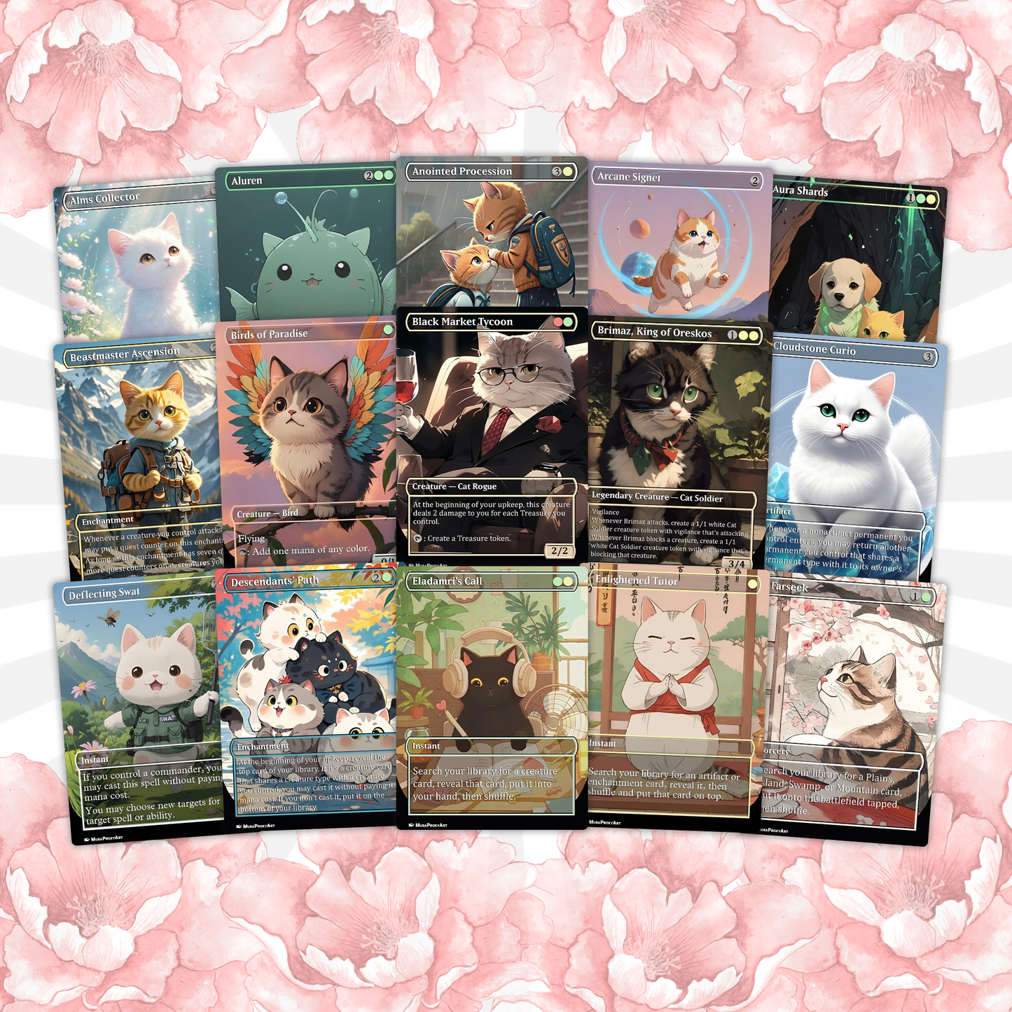 Rin and Seri Cat Dog Proxy Commander EDH Deck, 100 Cards + 8 Free Tokens | Cute Custom Full Art | MuraProxyArt