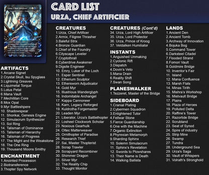 Urza, Chief Artificer Affinity Deck, 120 Cards, 14 Sideboard, 6 Tokens Includes All Main Urza's, Shorikai, Artifacts, Custom