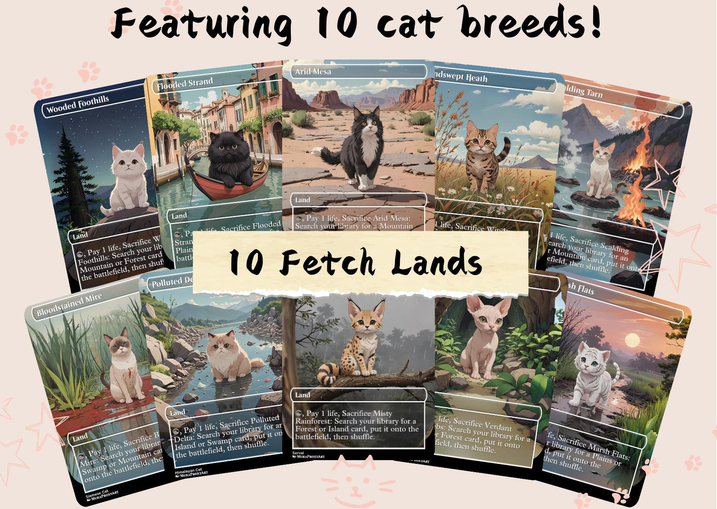 50 Land Bundle - Cute Proxy | Dual Bond Triome Fetch Shock | Custom Alter Full Art Card | Commander EDH | MuraProxyArt