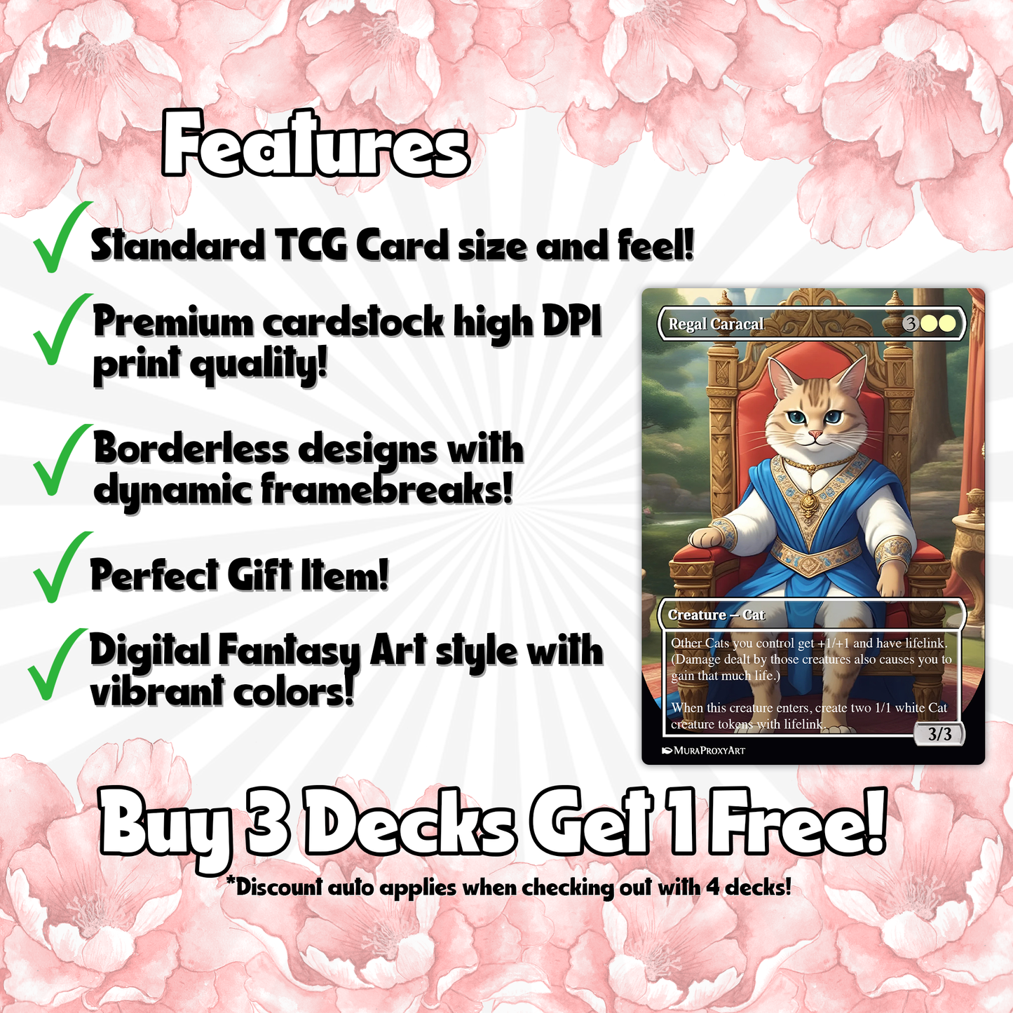 Arahbo Cat Tribal Proxy Commander Deck, 99.95 Cards + 14 Free Tokens | Cute Custom Full Art | MuraProxyArt