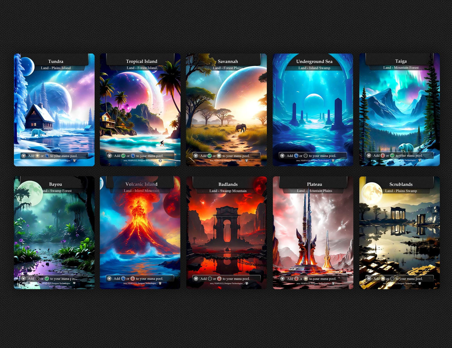 64 Custom Land Pack Dual, Fetch, Shock, Basic, Utility Lands Styles Premium Proxies