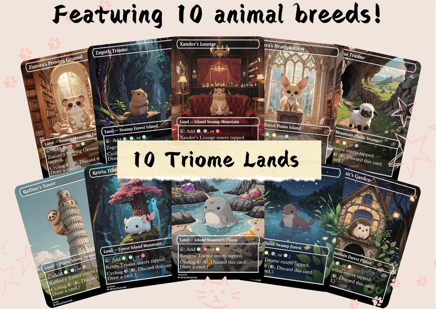 50 Land Bundle - Cute Proxy | Dual Bond Triome Fetch Shock | Custom Alter Full Art Card | Commander EDH | MuraProxyArt