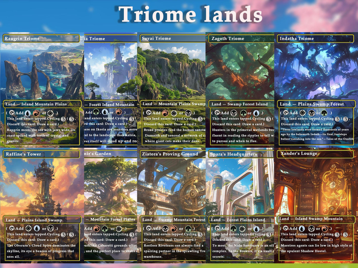 Mega Land pack (50+ cards) Anime watercolour lands set of 50 unique borderless custom proxy lands High quality lands