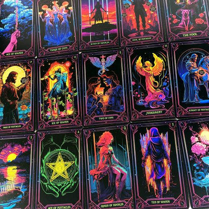 Neon Tarot Cards, 78 Tarot Cards, Original Tarot Cards for Beginners and Experts with Guide Book and Foil Edges, Fortune Telling Game
