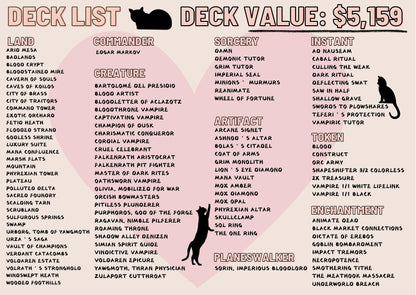 Edgar Markov Vampire Tribal Proxy Commander Deck, 100 Cards + 8 Free Tokens | Cute Custom Full Art | MuraProxyArt