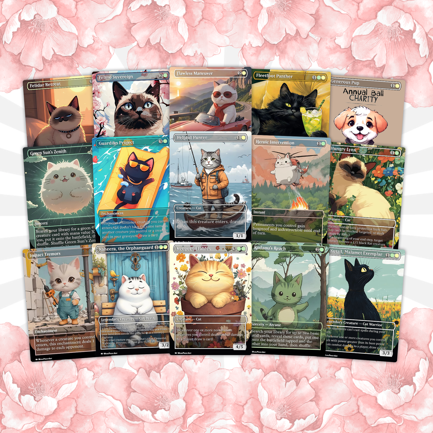Rin and Seri Cat Dog Proxy Commander EDH Deck, 100 Cards + 8 Free Tokens | Cute Custom Full Art | MuraProxyArt