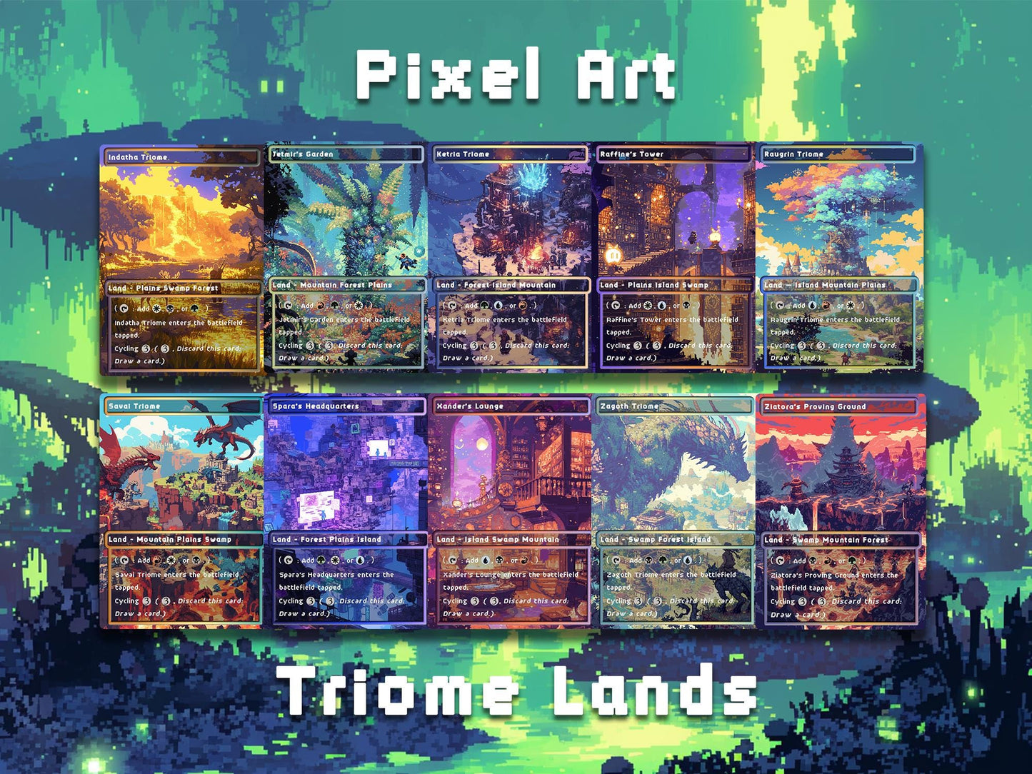 Pixel Art Style Mega Land pack, 50 unique borderless custom proxy lands High quality lands