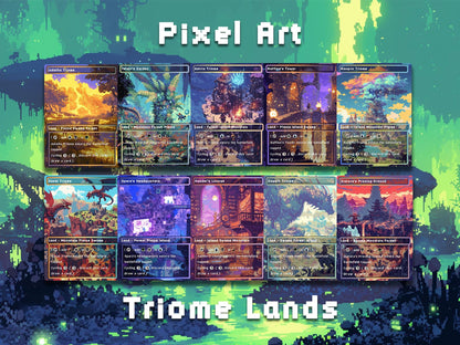 Pixel Art Style Mega Land pack, 50 unique borderless custom proxy lands High quality lands