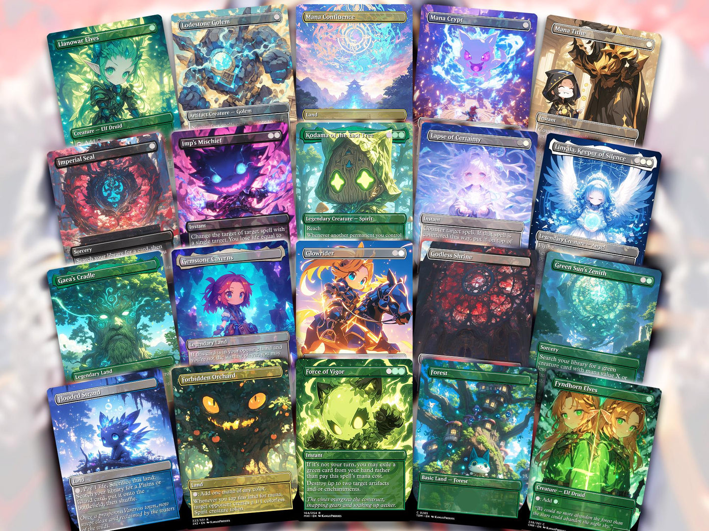 Chibi Anime MTG Deck EDH Tymna and Kodama Premium Quality Proxy 99.95+ Cards