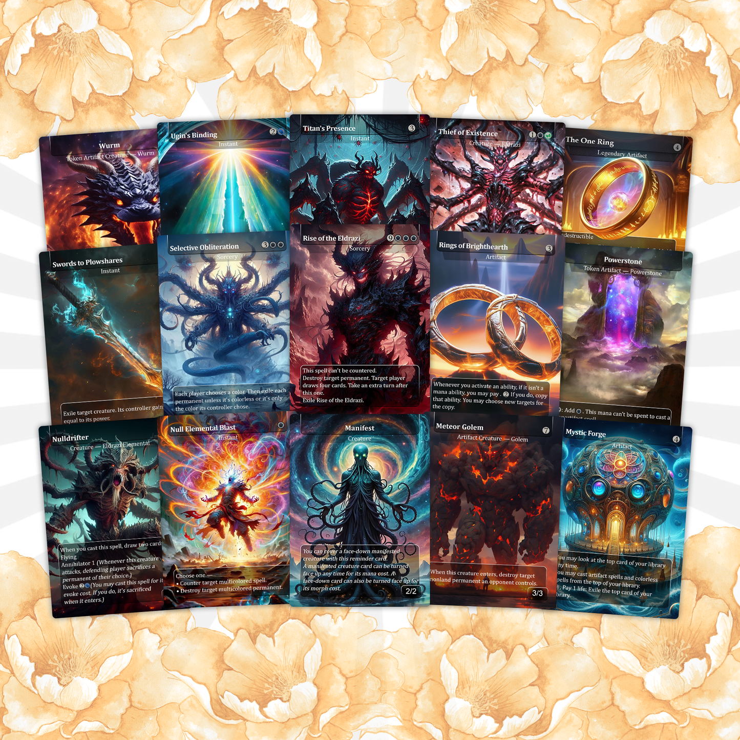 Eldrazi, totaling 108 Proxies, three commanders Ulalek, Azlask, and Zhulodock, Bonus Lands