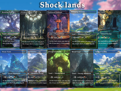 Mega Land pack (50+ cards) Anime watercolour lands set of 50 unique borderless custom proxy lands High quality lands