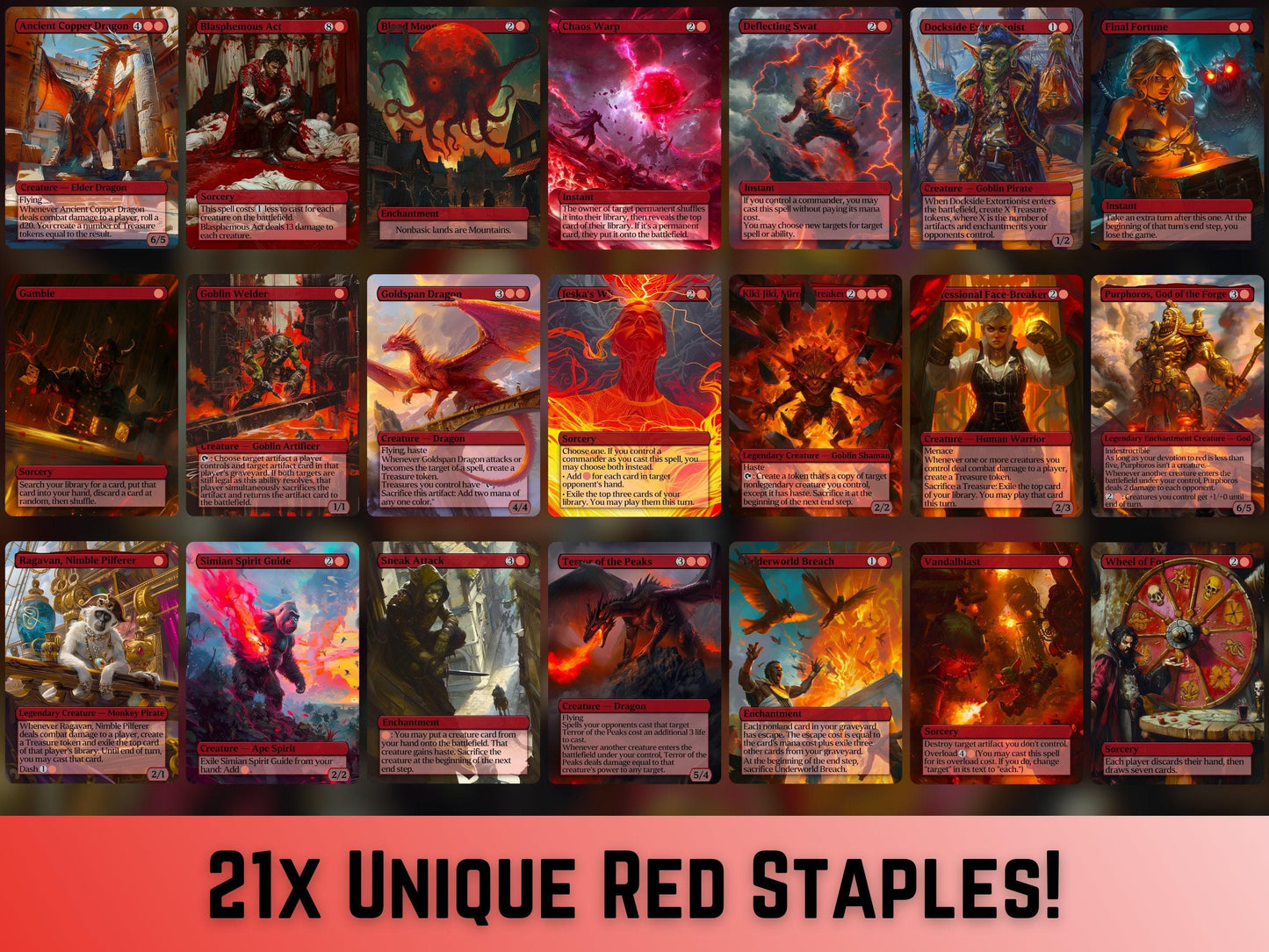 105 Card Commander Staples Super Mega Bundle - Gift - All 5xColors -Unique Full-art Custom Magic proxies-High Quality Cards for your decks!