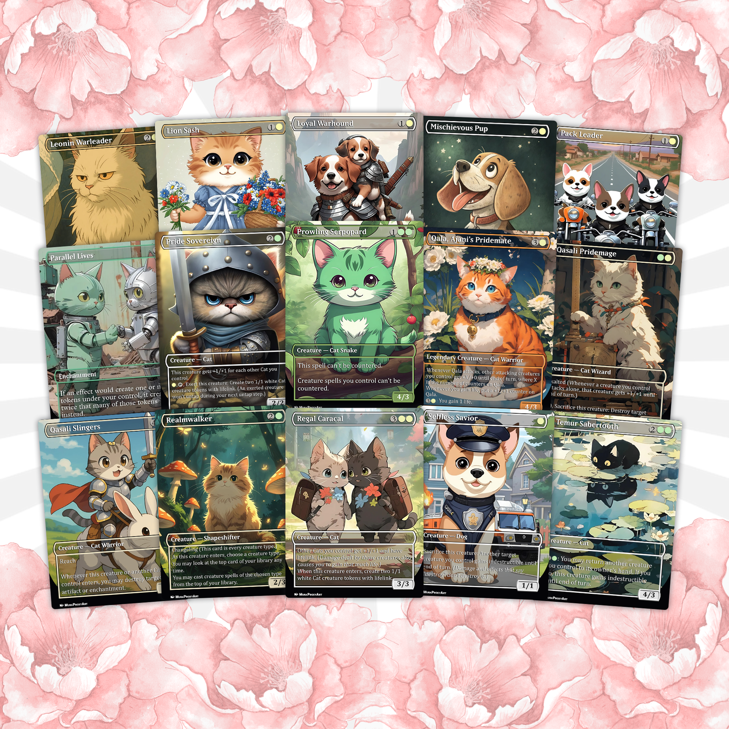 Rin and Seri Cat Dog Proxy Commander EDH Deck, 99.95 Cards + 8 Free Tokens | Cute Custom Full Art | MuraProxyArt