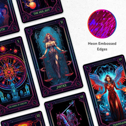 Neon Tarot Cards, 78 Tarot Cards, Original Tarot Cards for Beginners and Experts with Guide Book and Foil Edges, Fortune Telling Game