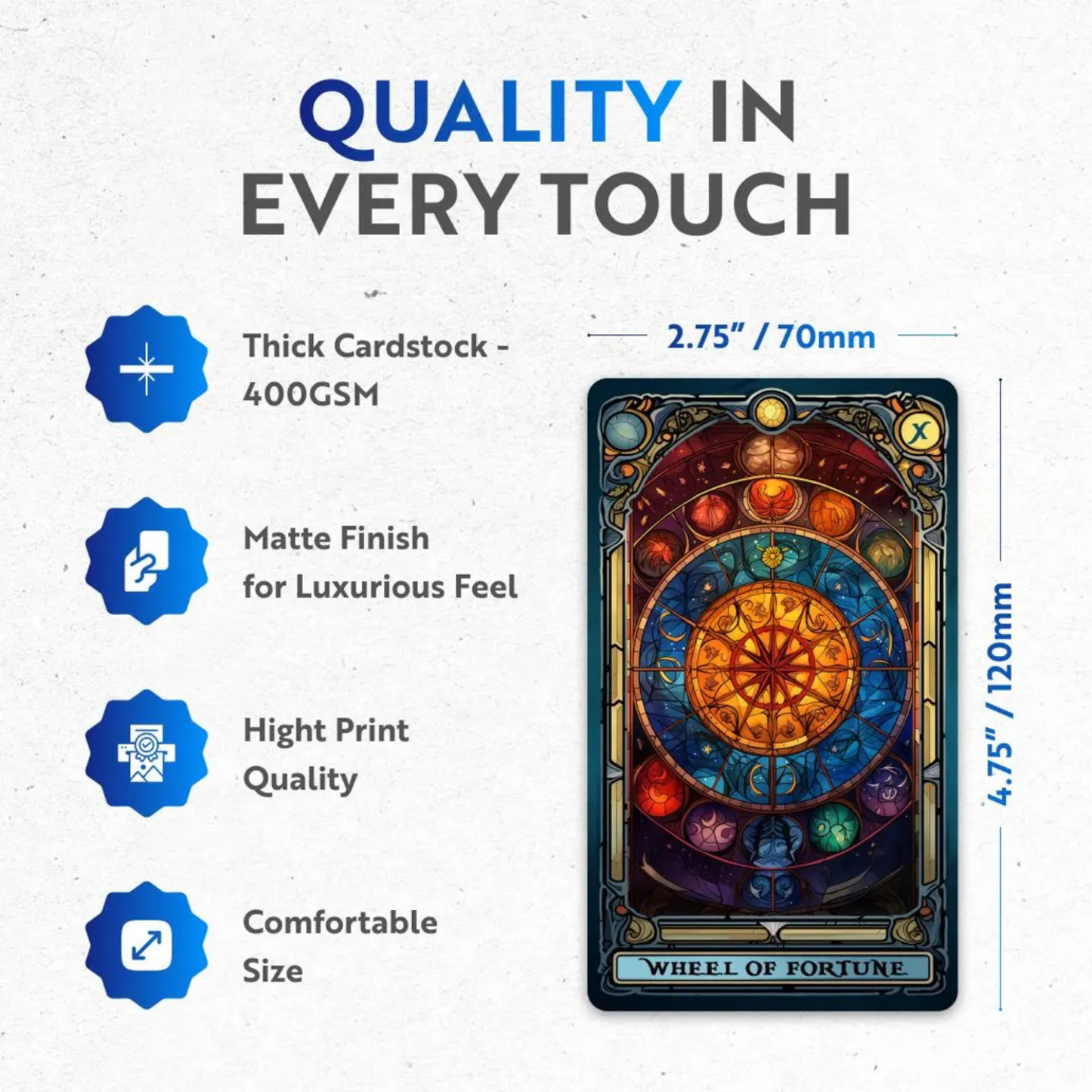 Stained Glass Tarot Deck – 78 Cards with Foil Edges, Intuitive Symbolism, Guidebook Included, Ideal for Beginners and Collectors