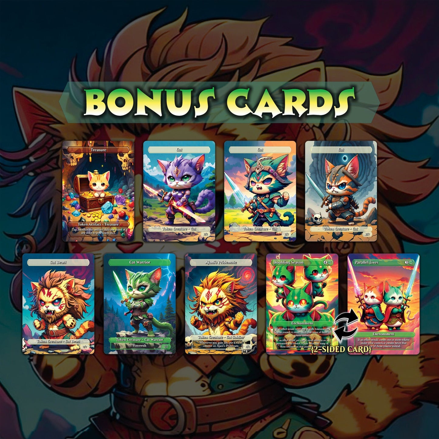 Cat Commander Tribal Deck, High Quality MTG Proxies for Commander EDH, Arahbo, Roar or the World Full 100 Card Deck with Custom Art + Bonus