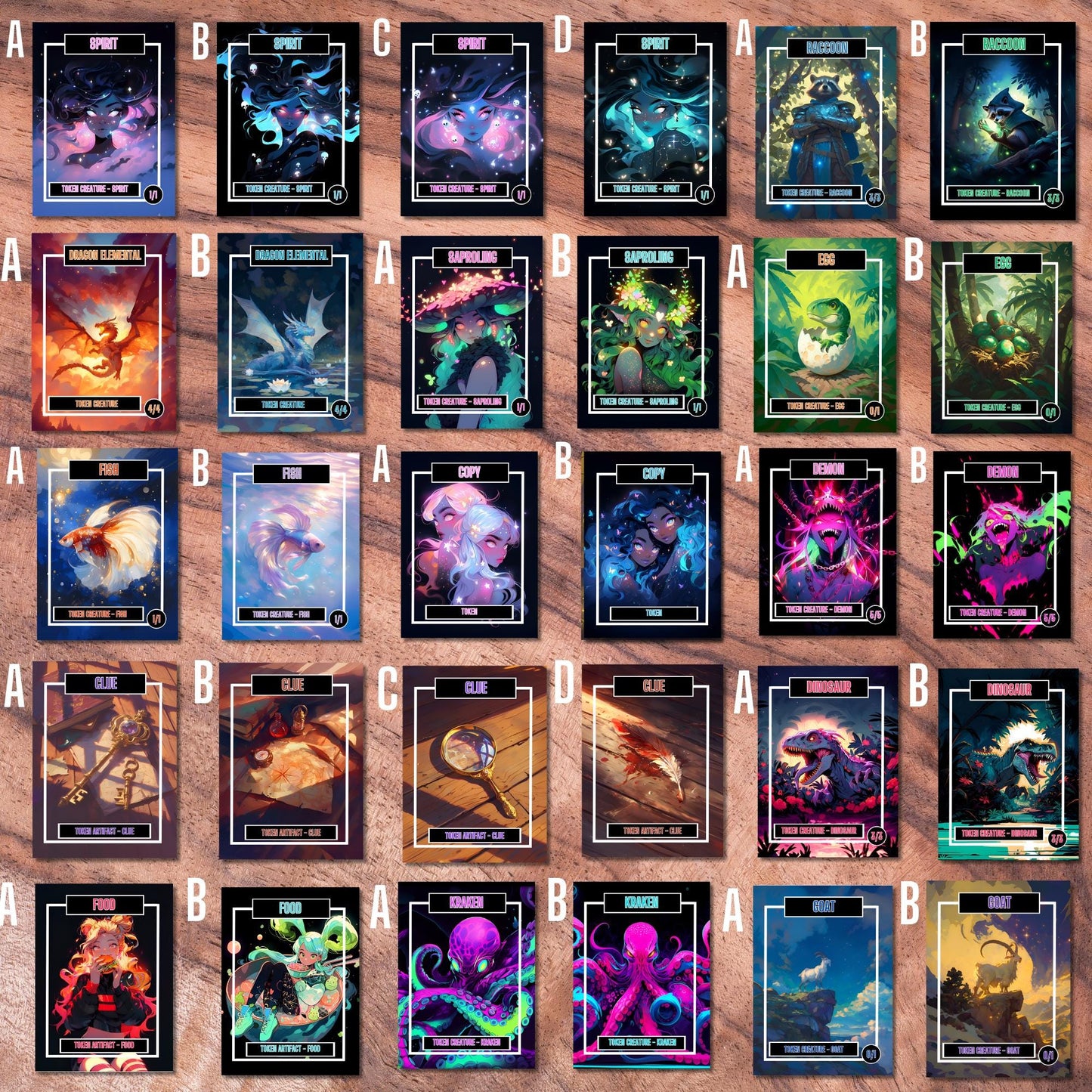 Token Card Bundle Compatible with MTG, Unofficial Tokens for MTG Play, Gifts for Gamers, Regular or Foil Holographic Tokens