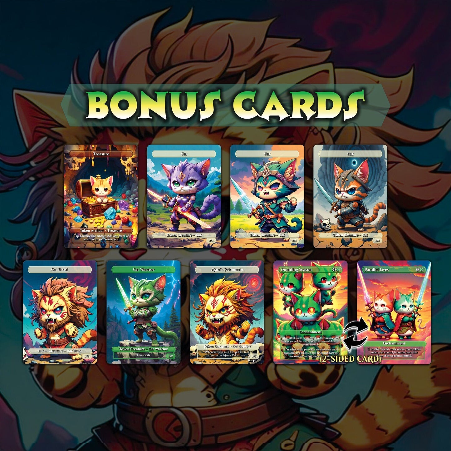 Cat Commander Tribal Deck, High Quality MTG Proxies for Commander EDH, Arahbo, Roar or the World Full 99.95 Card Deck with Custom Art + Bonus