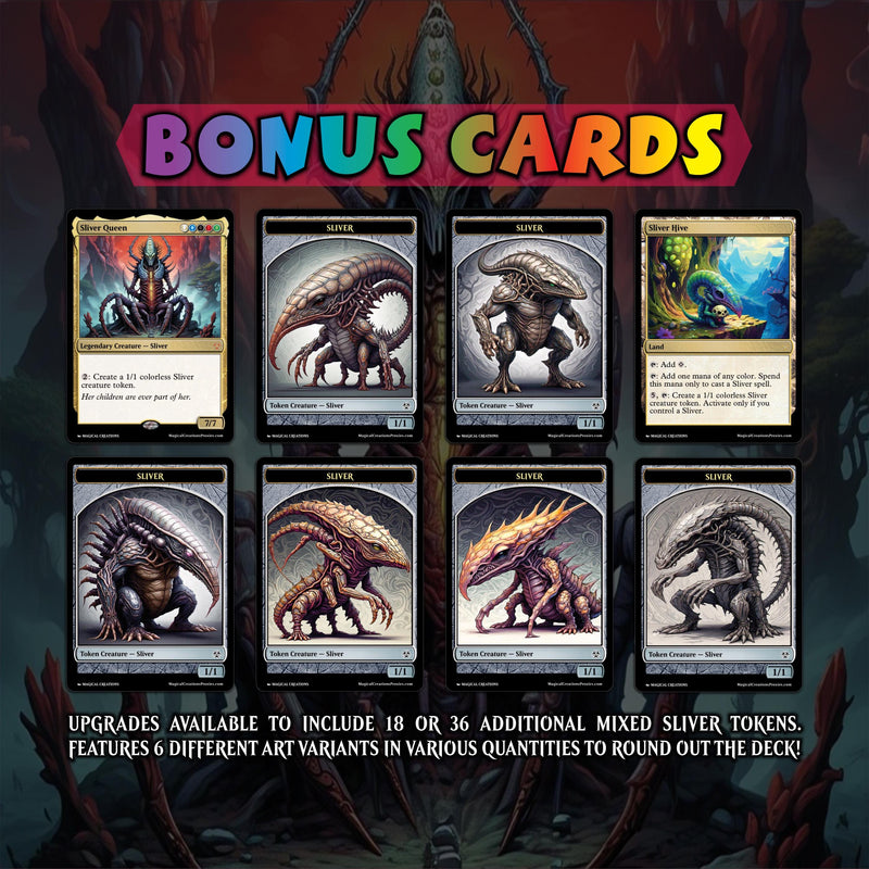 Sliver Tribal Commander Deck - High Quality MTG Proxies for Commander EDH, Full 100 Card Ready to Play Deck with Custom Art + 8 Bonus Cards