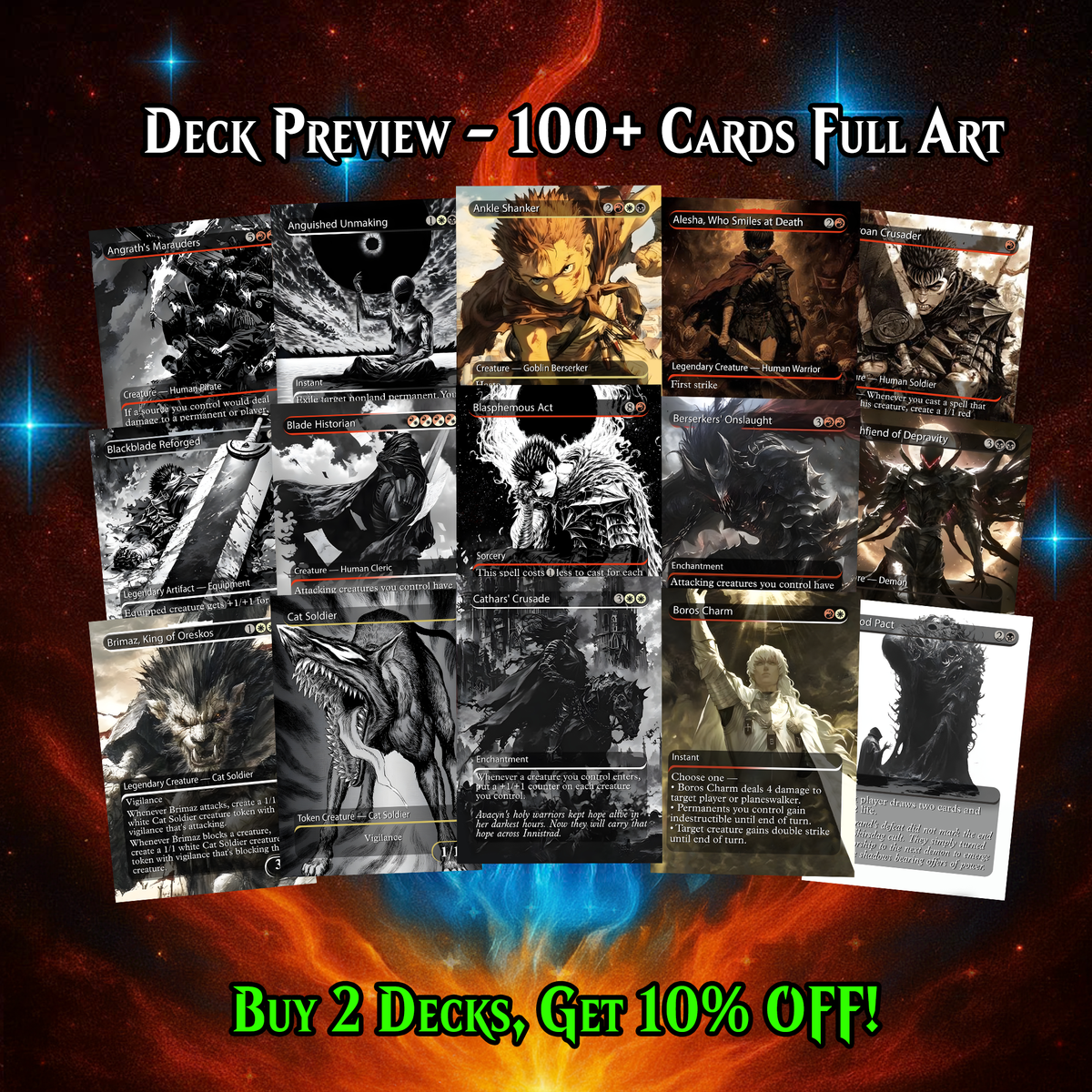 BERSERK FAN DECK – ISSHIN COMMANDER DECK ANIME PROXY – PREMIUM COLLECTOR SET (109 CARDS)