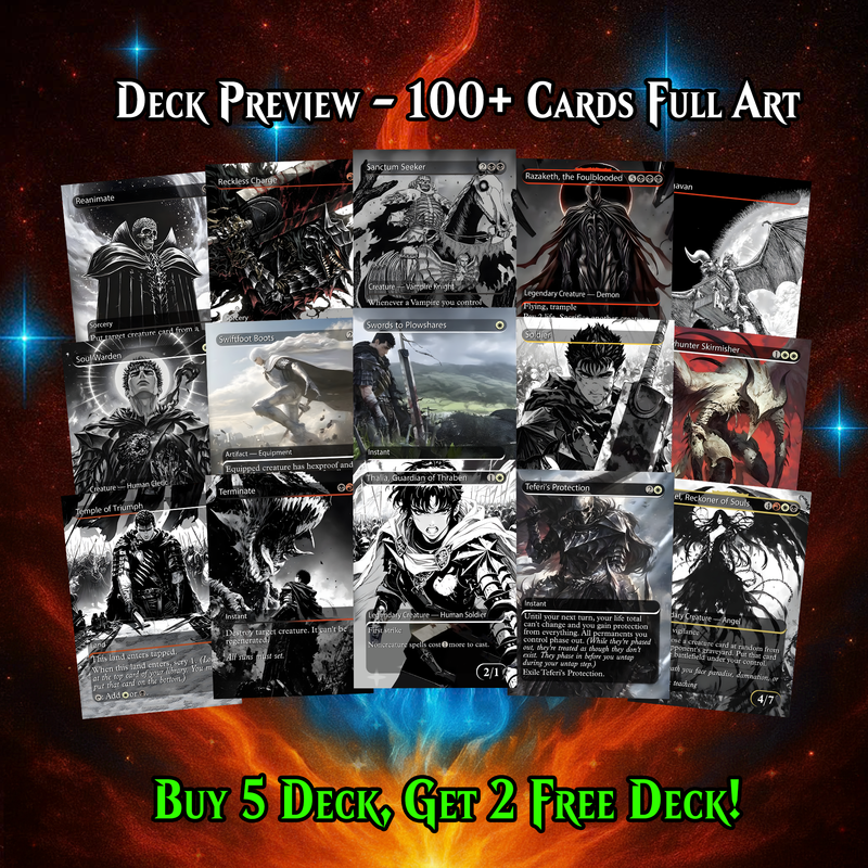 BERSERK FAN DECK – ISSHIN COMMANDER DECK ANIME PROXY – PREMIUM COLLECTOR SET (109 CARDS)