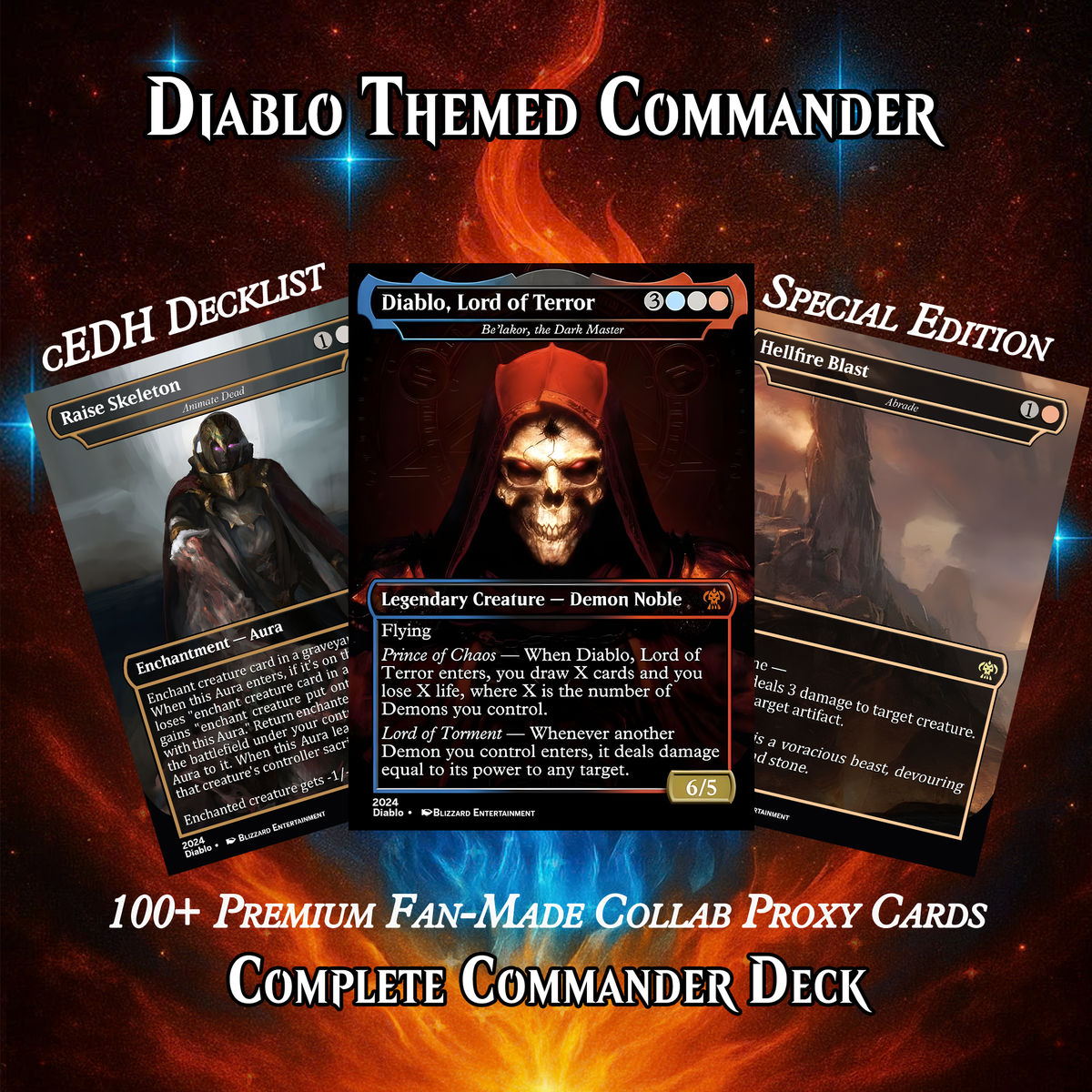 DIABLO THEMED MTG PROXY COMMANDER DECK – PREMIUM COLLECTOR SET  (105 CARDS)
