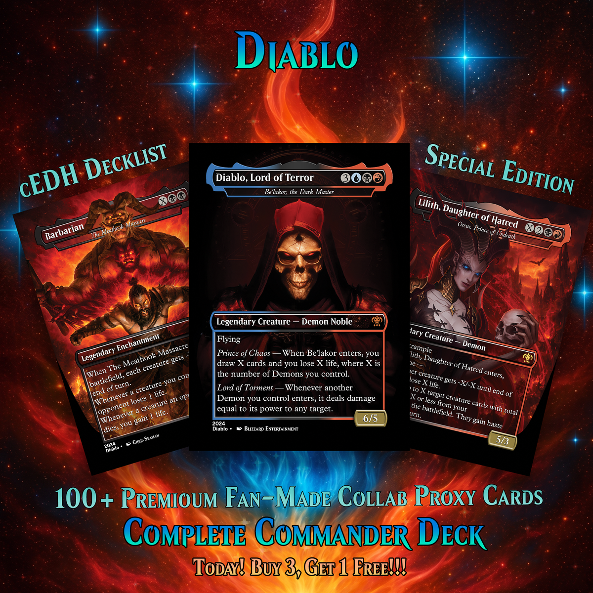| New | DIABLO THEMED MTG PROXY COMMANDER DECK – PREMIUM COLLECTOR SET  (105 CARDS)