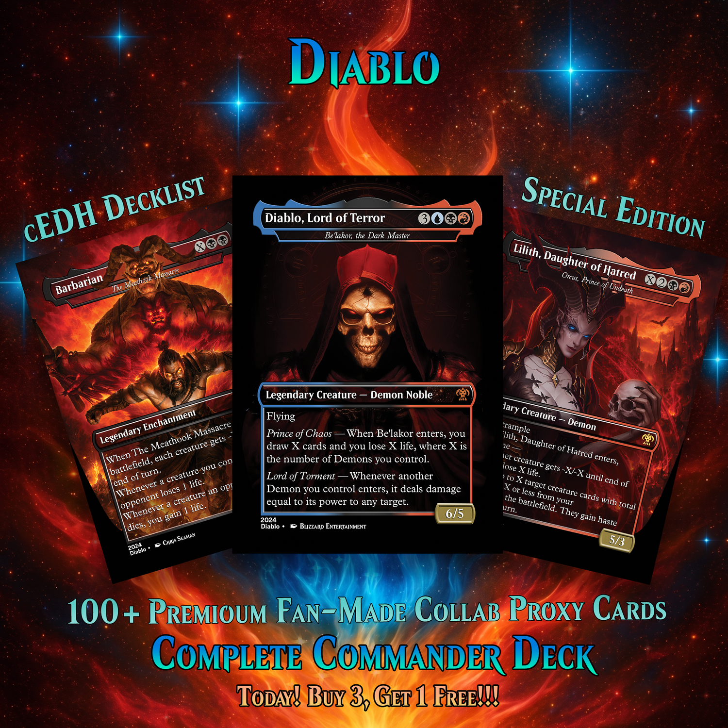 | New | DIABLO THEMED MTG PROXY COMMANDER DECK – PREMIUM COLLECTOR SET  (105 CARDS)