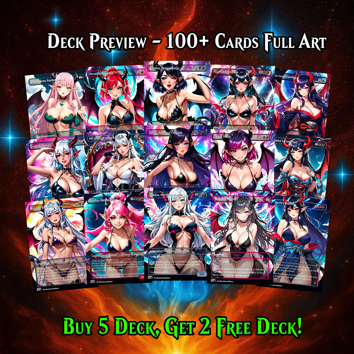 DEMON TRIBAL ANIME STYLE MTG PROXY COMMANDER DECK – PREMIUM COLLECTOR SET  (109 CARDS)