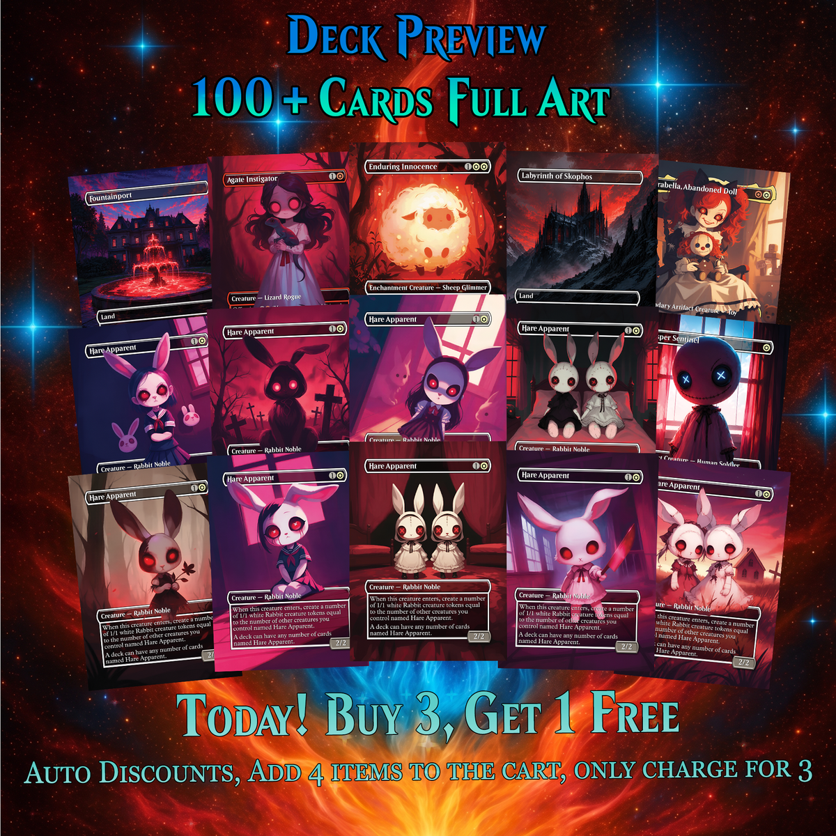 | New | Arabella Hare Apparent Commander Deck | 100-Card MTG Proxy EDH Set | Creepy Chibi Rabbit