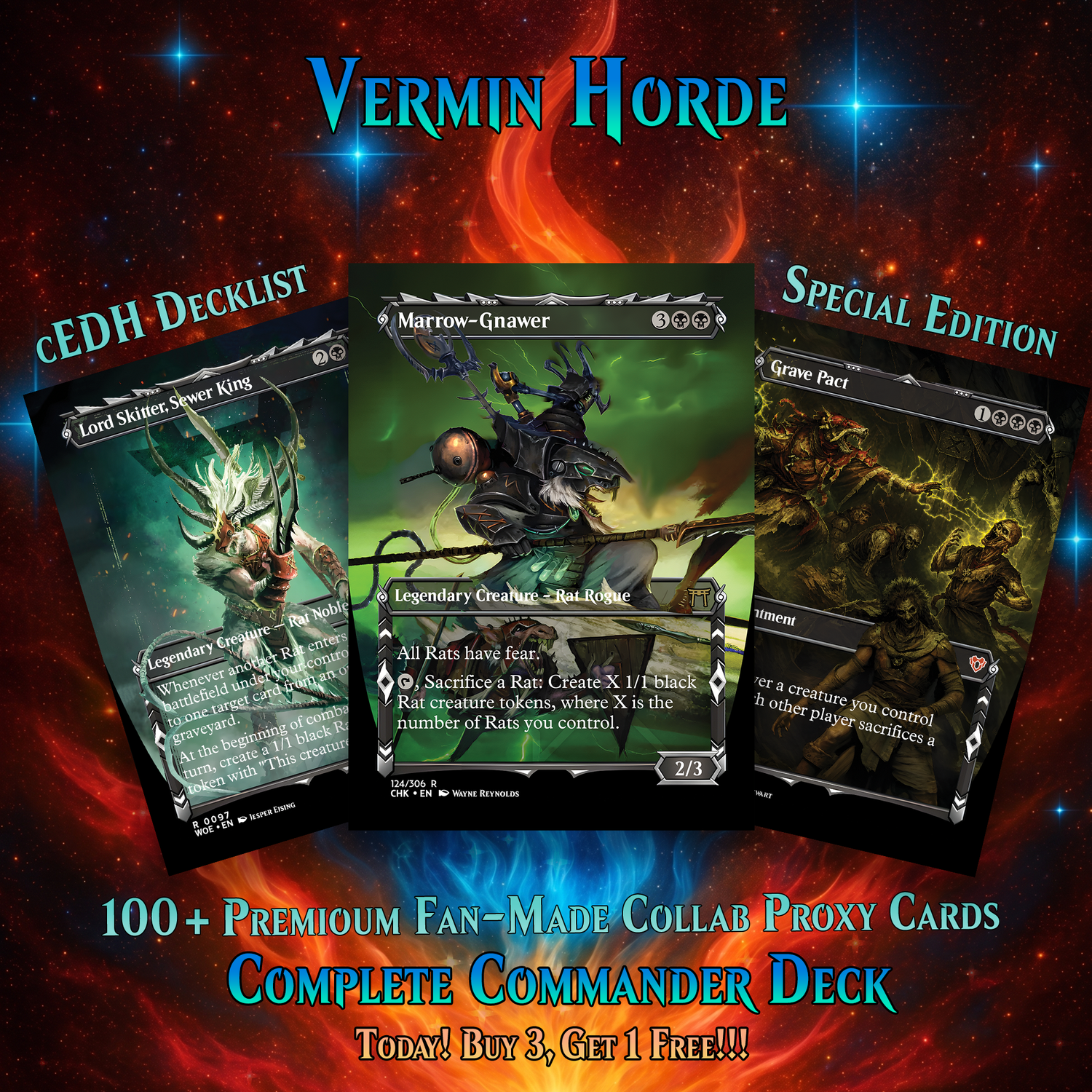 | New | VERMIN HORDE MTG PROXY COMMANDER DECK – PREMIUM COLLECTOR SET (103 CARDS)