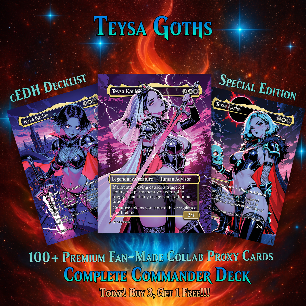 | New | Teysa Goths Anime Commander Deck | 126-Card Fan-Made MTG Proxy Set