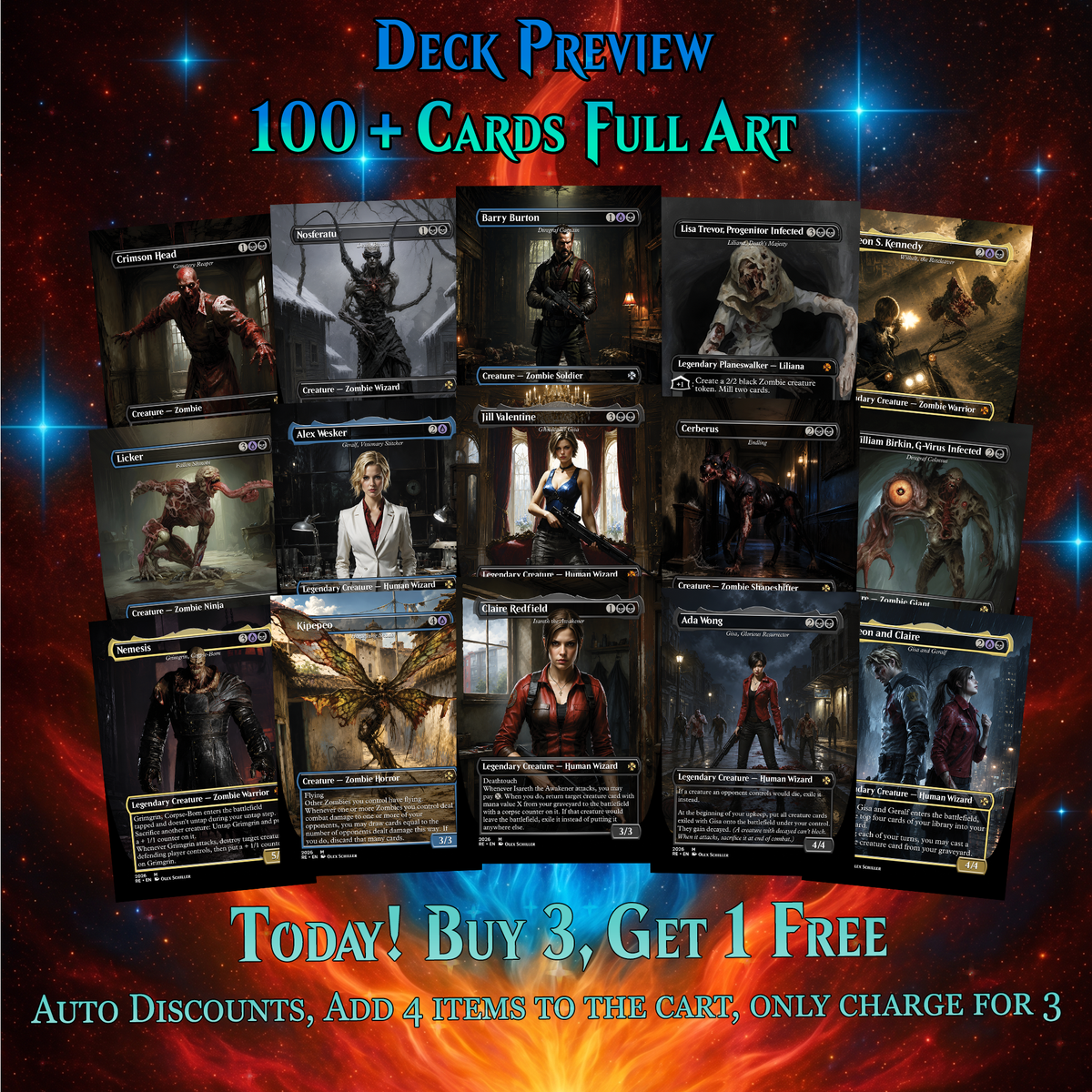 | New | Resident Evil Card Deck 100 Cards + Tokens, Zombie Tribal EDH