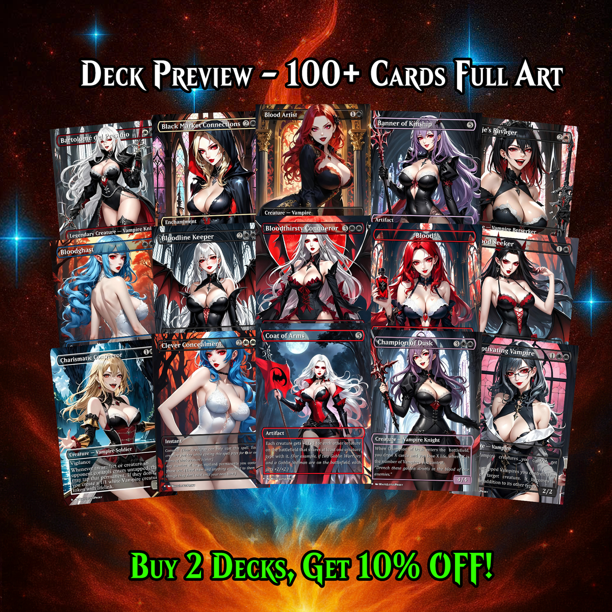 VAMPIRE TRIBAL ANIME STYLE MTG PROXY COMMANDER DECK – PREMIUM COLLECTOR SET (119 CARDS)