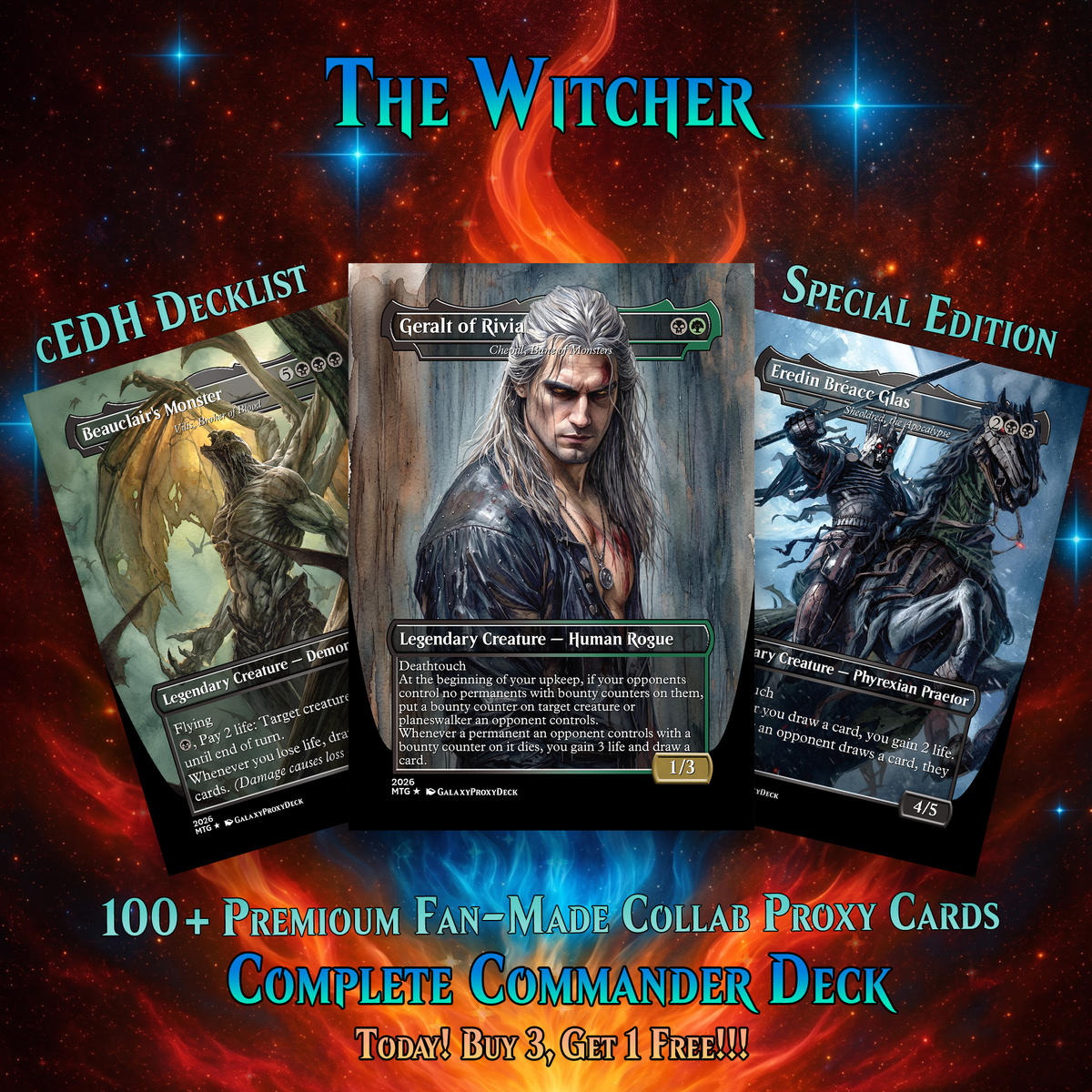 | New | WITCHER THEMED MTG PROXY COMMANDER DECK – PREMIUM COLLECTOR SET (117 CARDS)